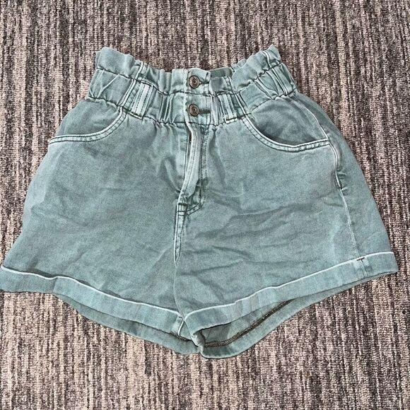 Bridge by Gly Womens Size Small Ultra High Rise Denim Shorts Green Stretch Waist - Picture 1 of 8
